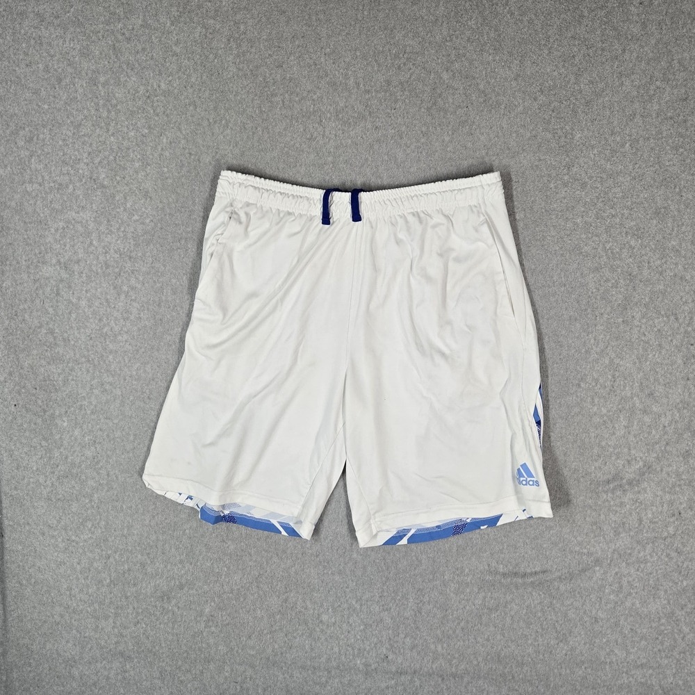 Adidas Men Activewear Shorts XL White Athletic Shorts Graphic Sweatpants Stretch